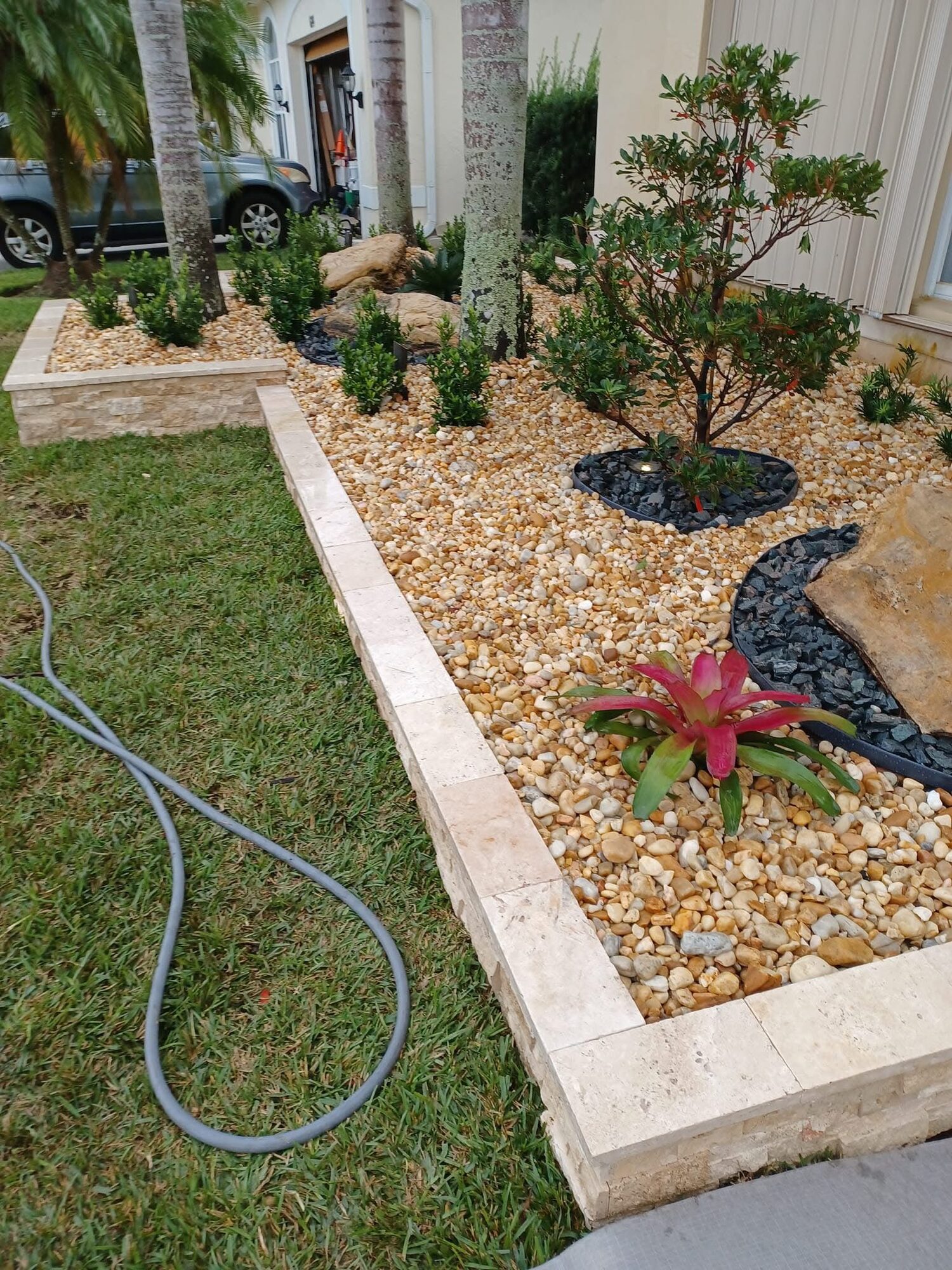 Decorative river-rock bed